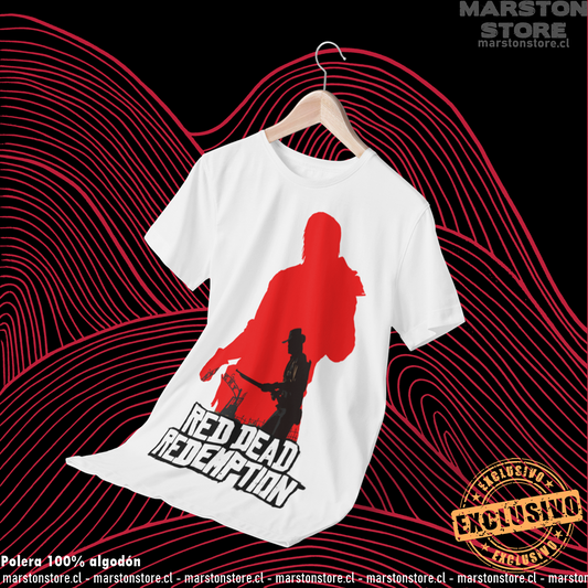 Polera blanca Red Dead Redemption con diseño de John Marston