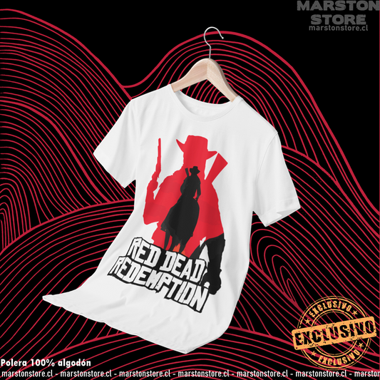 Polera blanca Red Dead Redemption con diseño de John Marston
