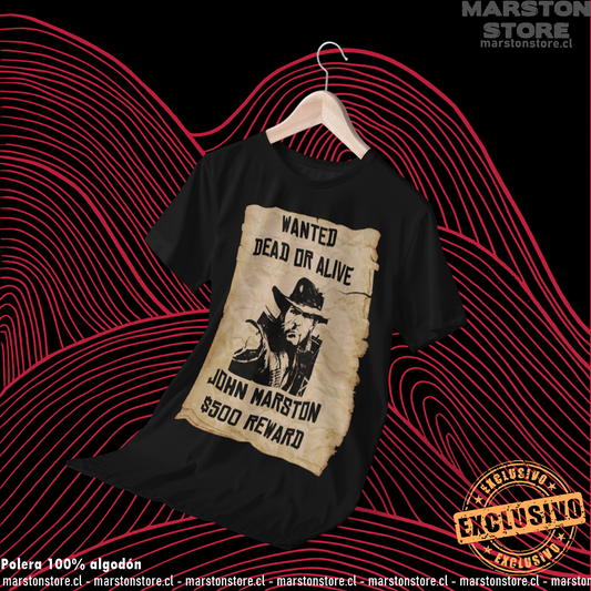 Polera negra Red Dead Redemption con diseño de John Marston