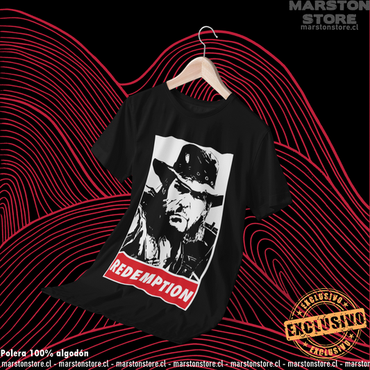 Polera negra Red Dead Redemption con diseño de John Marston
