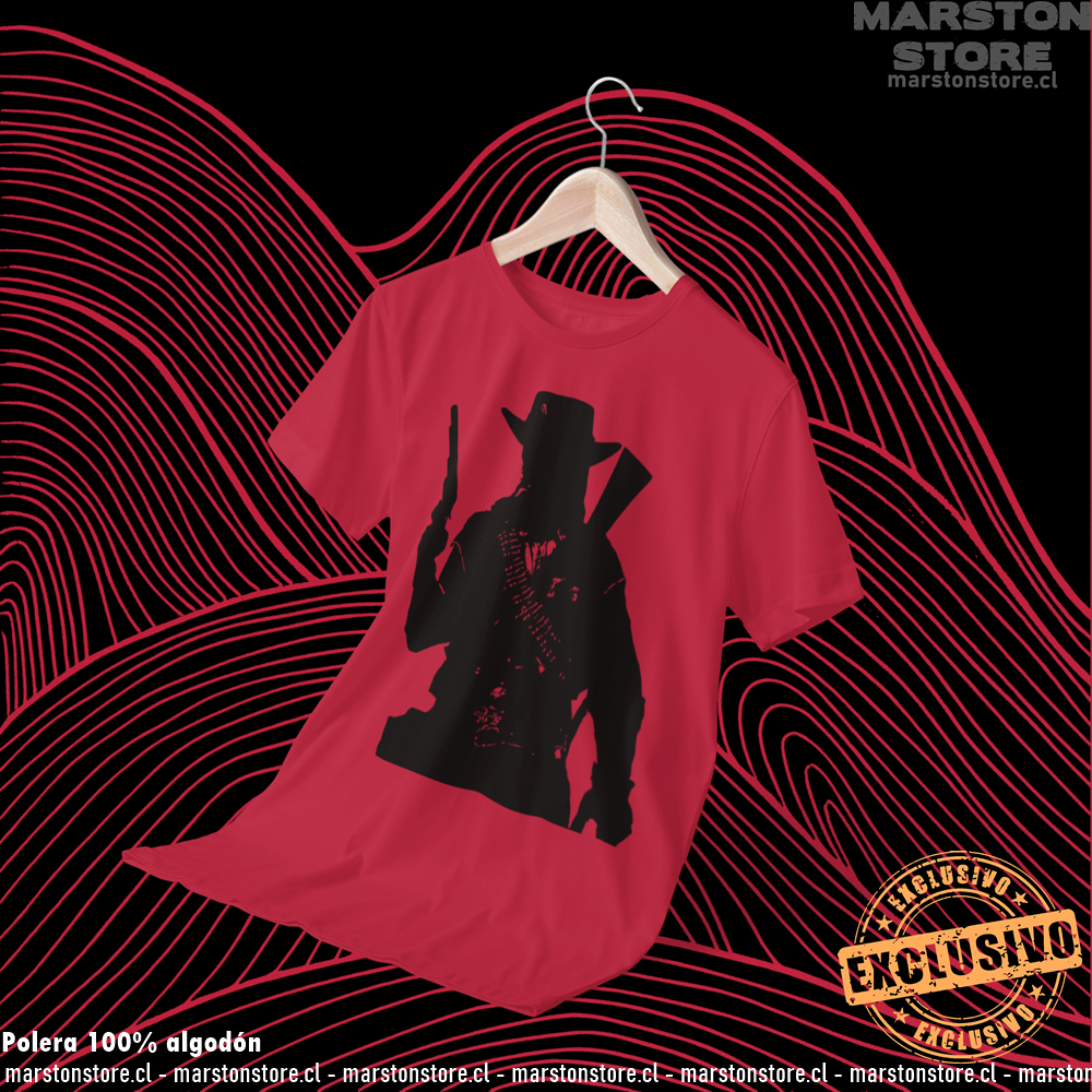 Polera roja Red Dead Redemption con diseño de John Marston
