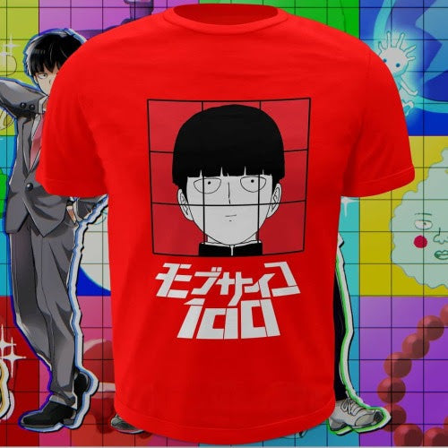 Polera roja de Mob Psycho 100 con Shigeo Kageyama, Mob