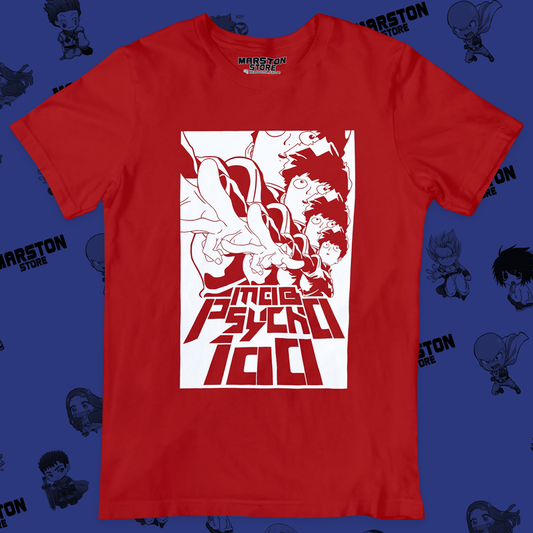 Polera roja de Mob Psycho 100 con Shigeo Kageyama, Mob
