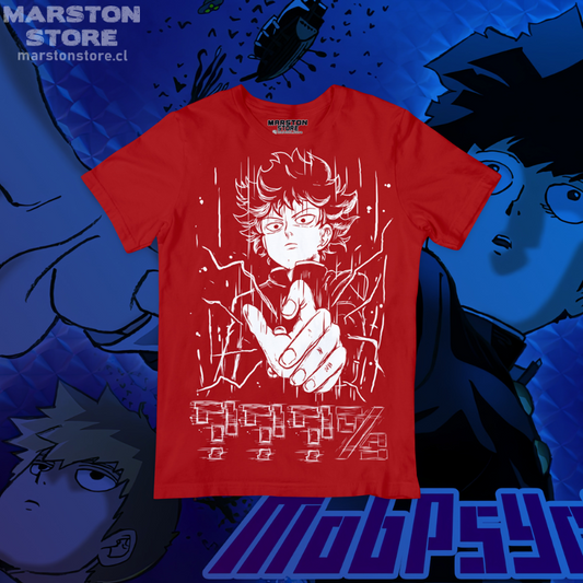 Polera roja de Mob Psycho 100 con Shigeo Kageyama, Mob