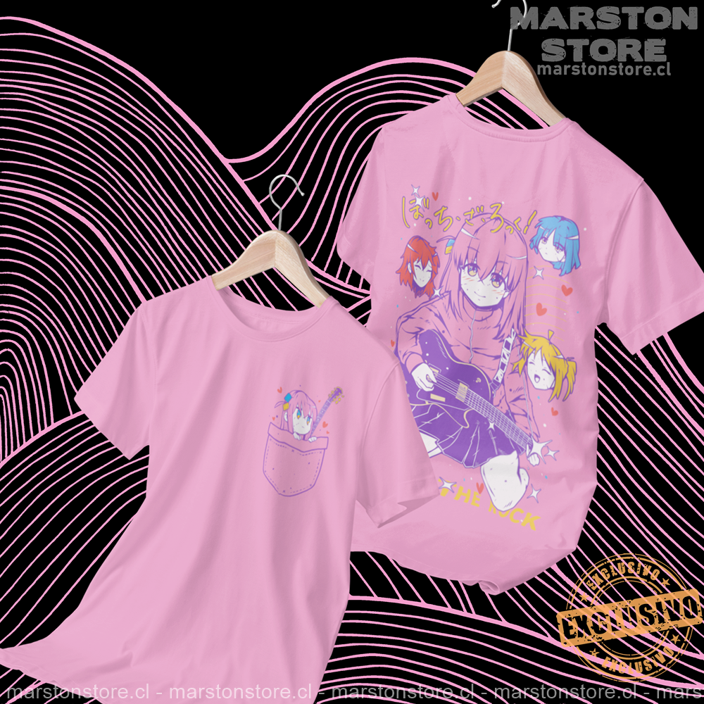 Polera rosada de Bocchi the Rock! con Hitori Gotoh