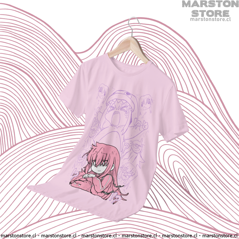 Polera rosada de Bocchi the Rock! con Hitori Gotoh