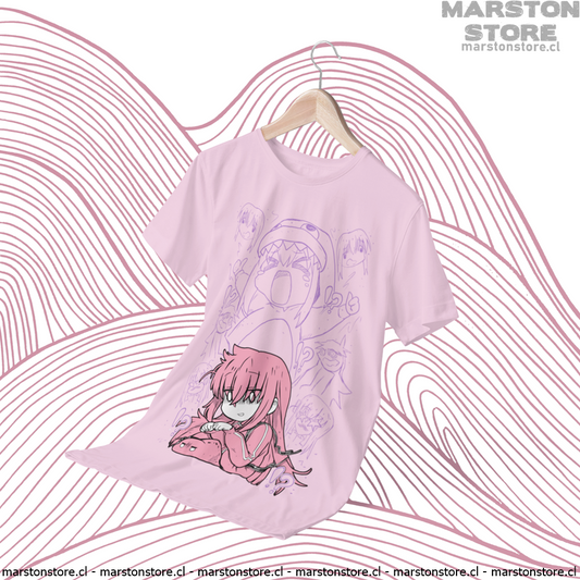 Polera rosada de Bocchi the Rock! con Hitori Gotoh