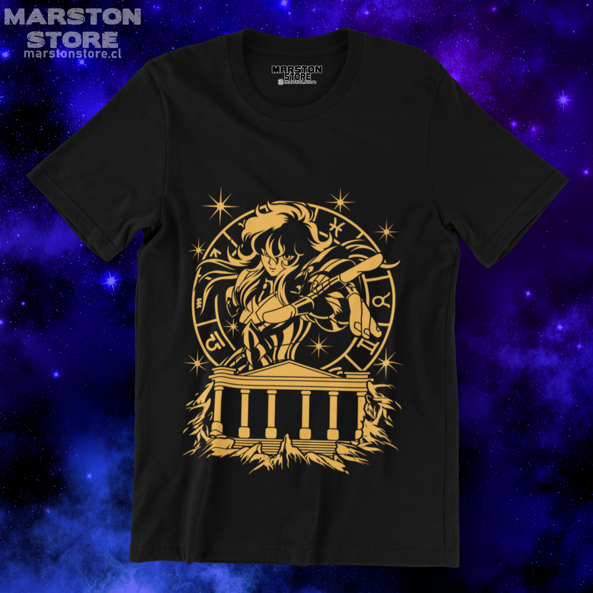 Polera negra de Saint Seiya / Los Caballeros del Zodiaco con Afrodita de Piscis