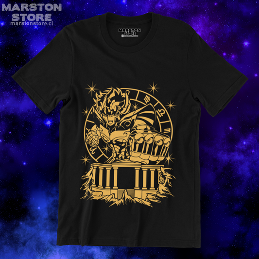 Polera negra de Saint Seiya / Los Caballeros del Zodiaco con Aioria de Leo