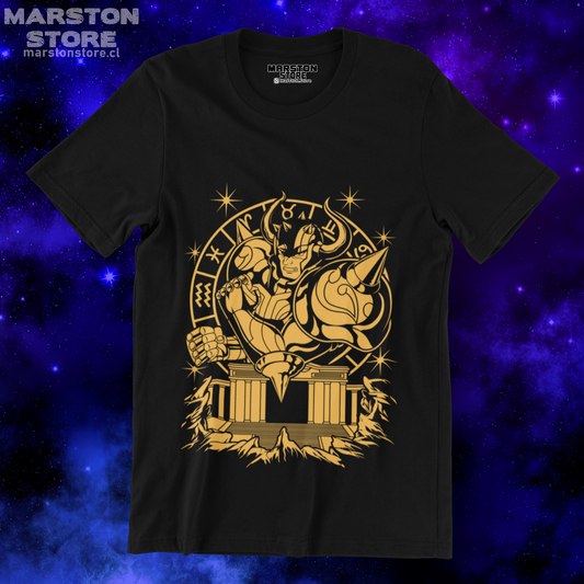 Polera negra de Saint Seiya / Los Caballeros del Zodiaco con Aldebarán de Tauro