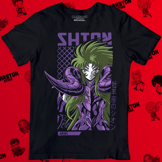 Polera negra de Saint Seiya / Los Caballeros del Zodiaco con diseño de Aries