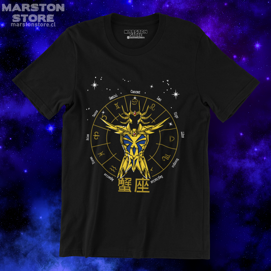 Polera negra de Saint Seiya / Los Caballeros del Zodiaco con diseño de Cáncer
