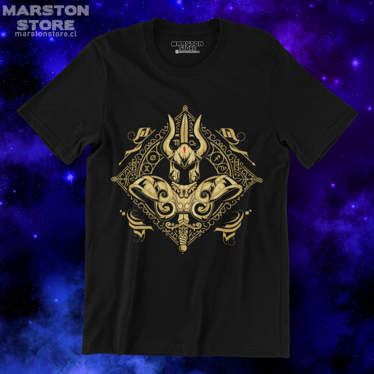 Polera negra de Saint Seiya / Los Caballeros del Zodiaco con diseño de Capricornio
