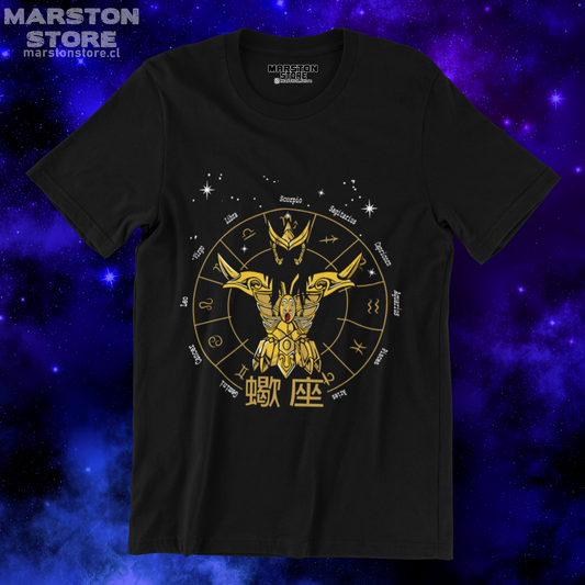 Polera negra de Saint Seiya / Los Caballeros del Zodiaco con diseño de Escorpio