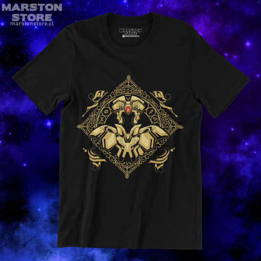 Polera negra de Saint Seiya / Los Caballeros del Zodiaco con diseño de Géminis