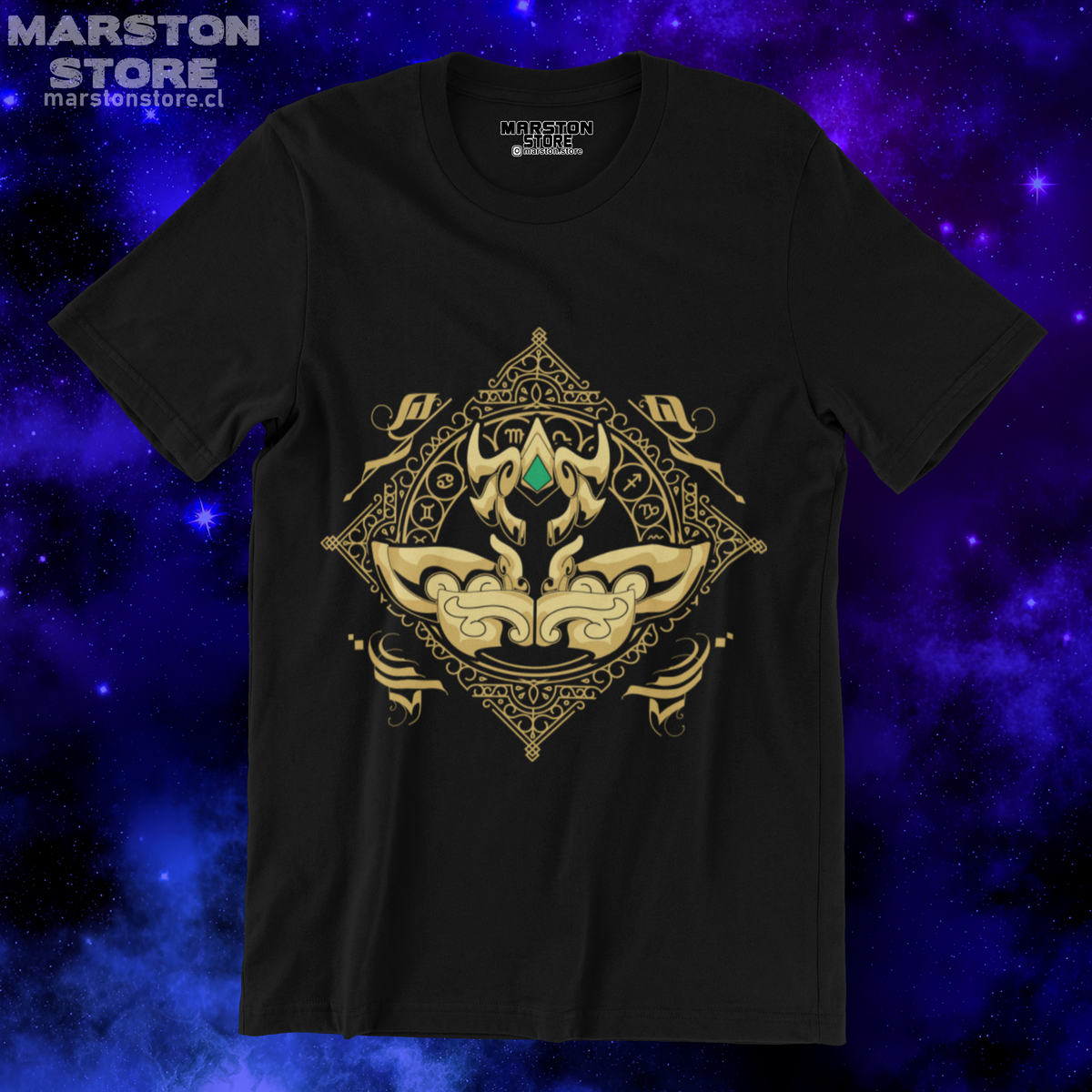 Polera negra de Saint Seiya / Los Caballeros del Zodiaco con diseño de Leo