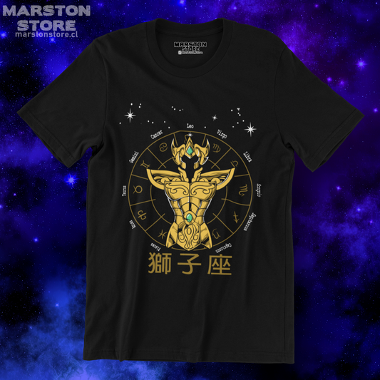 Polera negra de Saint Seiya / Los Caballeros del Zodiaco con diseño de Leo