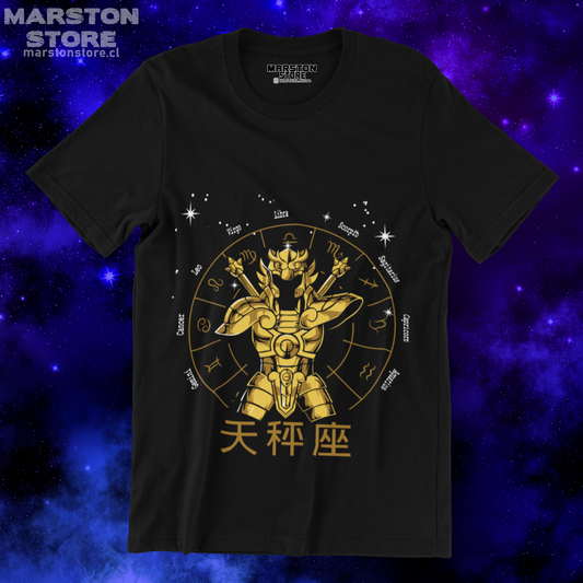 Polera negra de Saint Seiya / Los Caballeros del Zodiaco con diseño de Libra