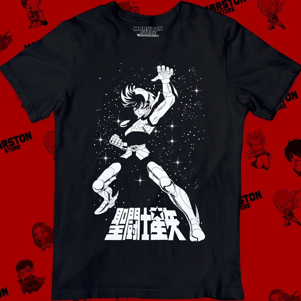 Polera negra de Saint Seiya / Los Caballeros del Zodiaco con diseño de Pegasus