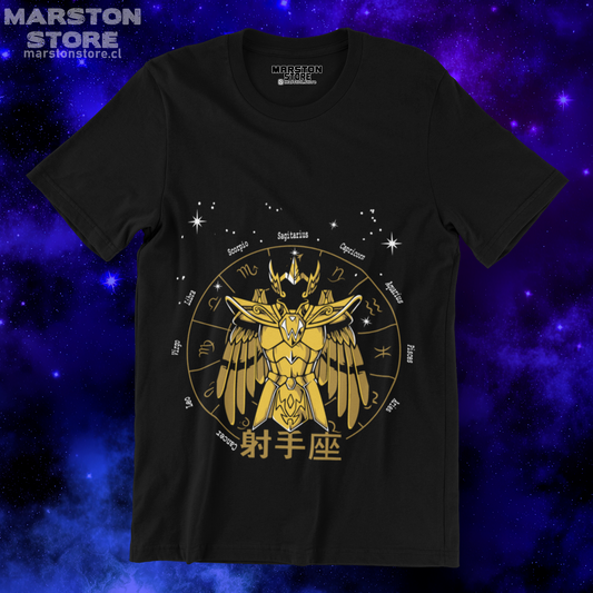 Polera negra de Saint Seiya / Los Caballeros del Zodiaco con diseño de Sagitario