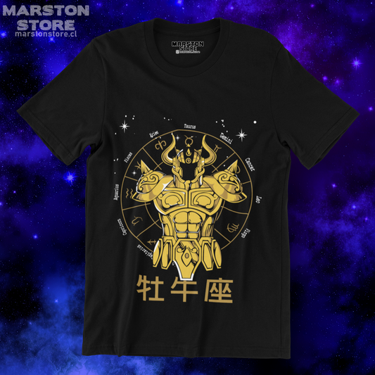 Polera negra de Saint Seiya / Los Caballeros del Zodiaco con diseño de Tauro