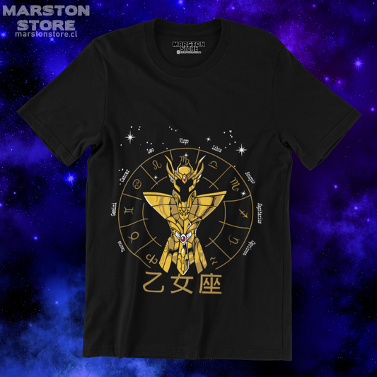 Polera negra de Saint Seiya / Los Caballeros del Zodiaco con diseño de Virgo