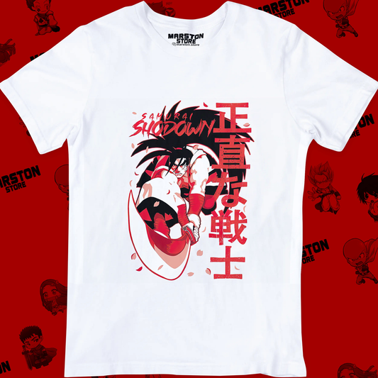Polera blanca con diseño de Samurai Shodown
