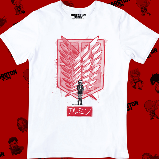 Polera blanca Shingeki no Kyojin con diseño de Armin Arlert