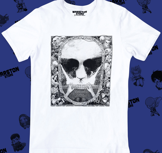 Polera blanca con diseño de Shingeki no Kyojin