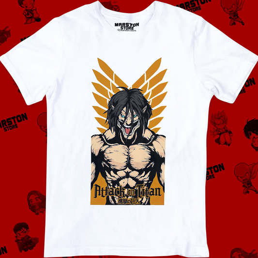 Polera blanca con diseño de Shingeki no Kyojin
