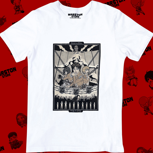 Polera blanca con diseño de Shingeki no Kyojin