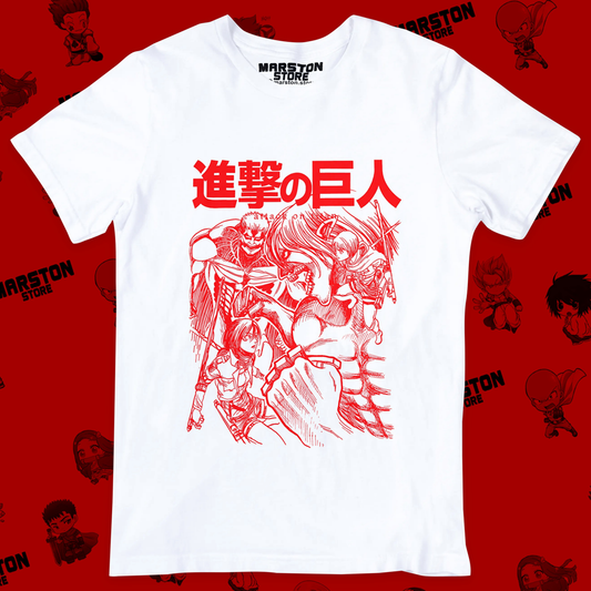 Polera blanca con diseño de Shingeki no Kyojin