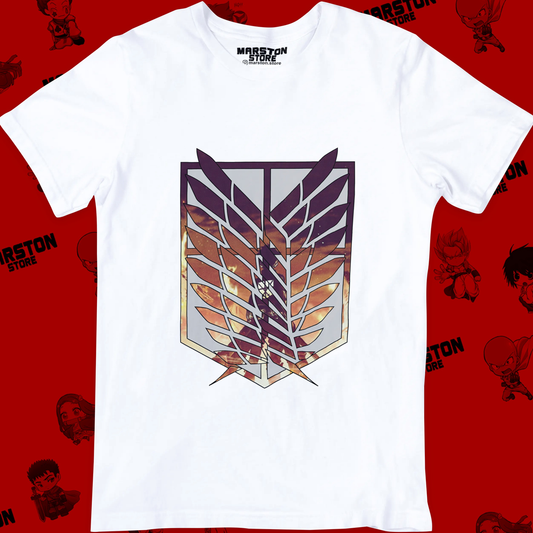 Polera blanca Shingeki no Kyojin con Eren Jaeger y las Alas de la Libertad