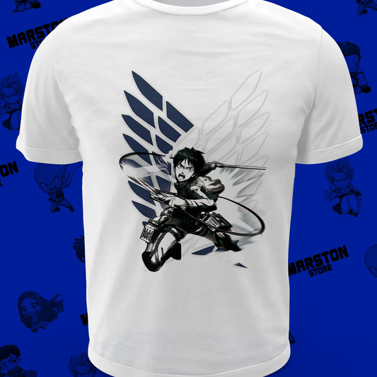 Polera blanca Shingeki no Kyojin con diseño de Eren Jaeger