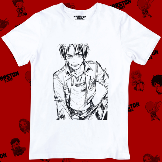 Polera blanca Shingeki no Kyojin con diseño de Eren Jaeger