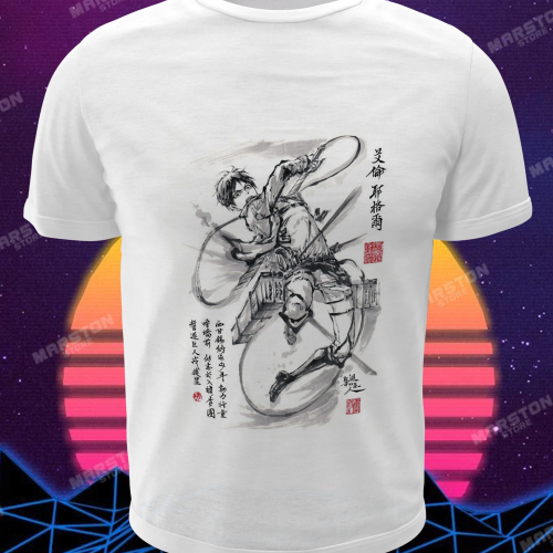 Polera blanca Shingeki no Kyojin con diseño de Eren Jaeger