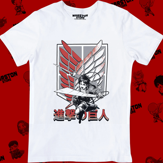 Polera blanca Shingeki no Kyojin con diseño de Eren Jaeger
