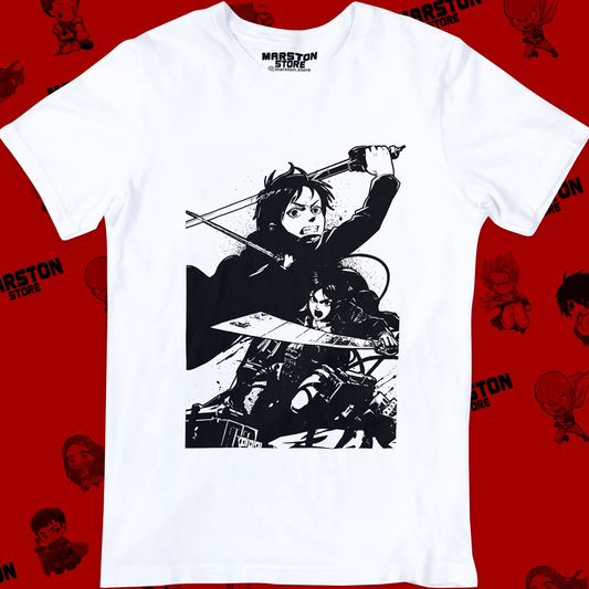 Polera blanca Shingeki no Kyojin con diseño de Eren Jaeger