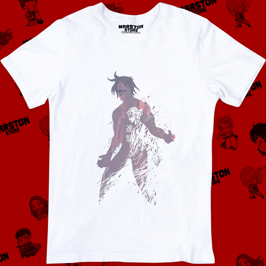 Polera blanca Shingeki no Kyojin con diseño de Eren Jaeger