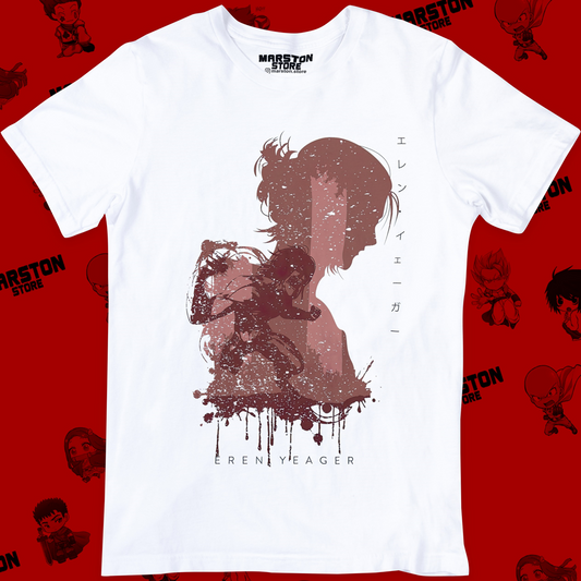 Polera blanca Shingeki no Kyojin con diseño de Eren Jaeger