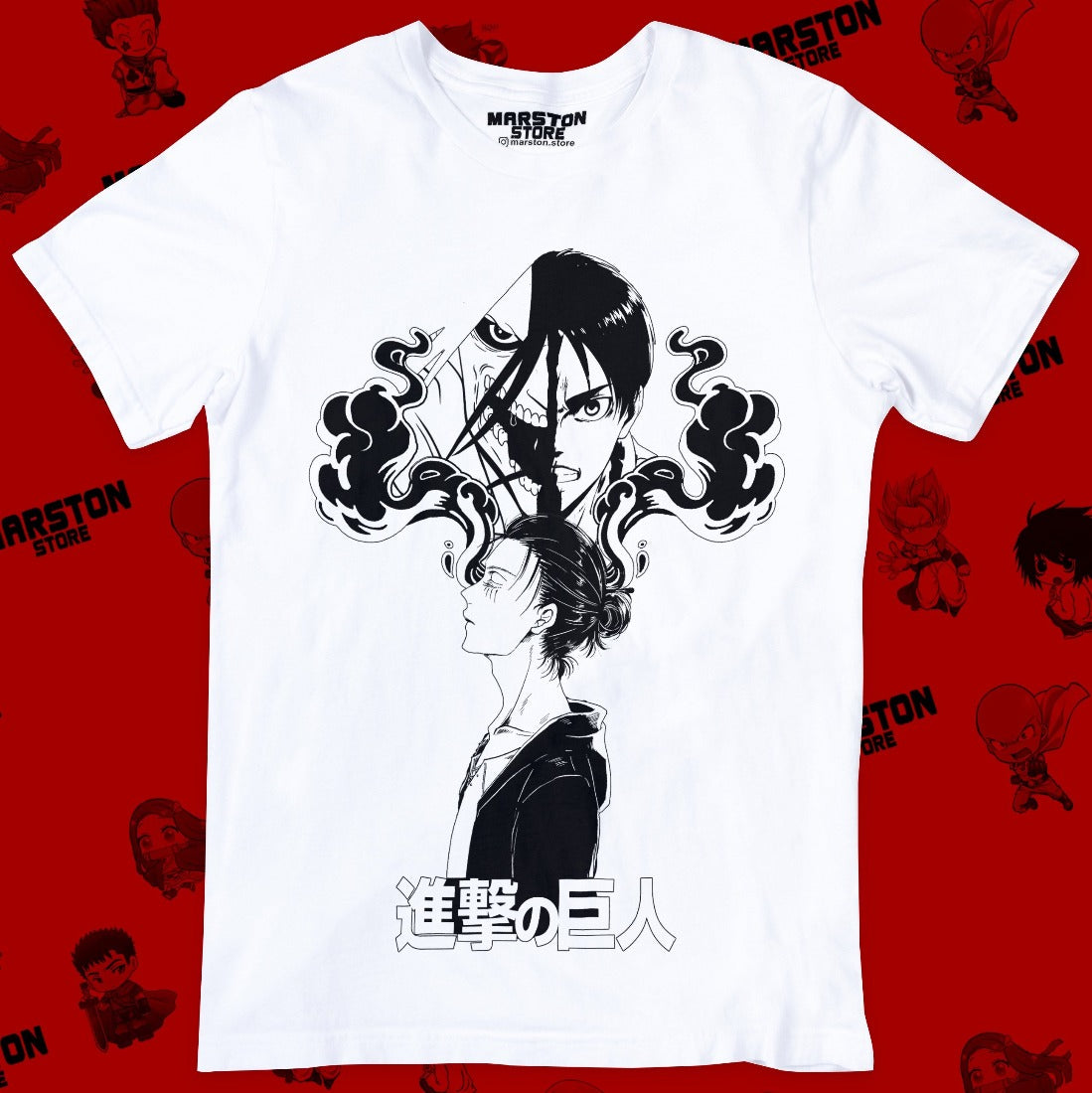 Polera blanca Shingeki no Kyojin con diseño de Eren Jaeger
