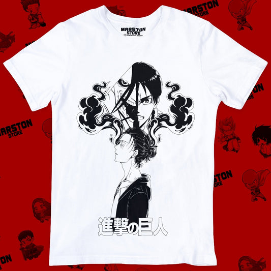 Polera blanca Shingeki no Kyojin con diseño de Eren Jaeger