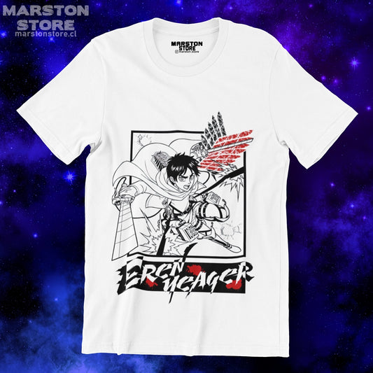Polera blanca Shingeki no Kyojin con diseño de Eren Jaeger
