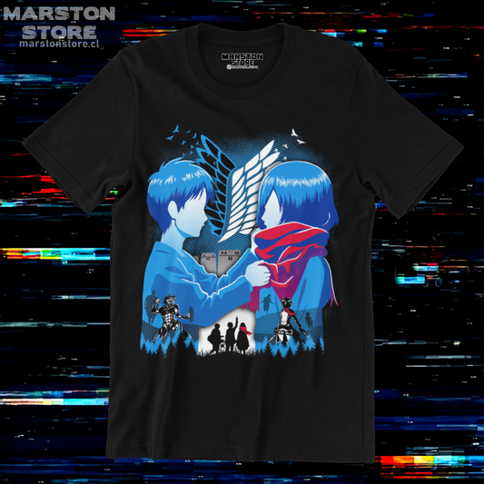 Polera negra Shingeki no Kyojin con Eren Jaeger y Mikasa Ackerman