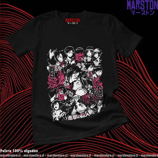 Polera negra Shingeki no Kyojin con Eren Jaeger y Mikasa Ackerman