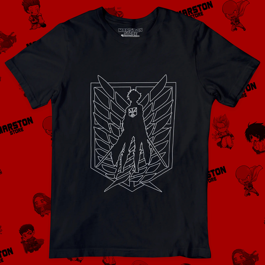 Polera negra Shingeki no Kyojin con diseño de Eren Jaeger