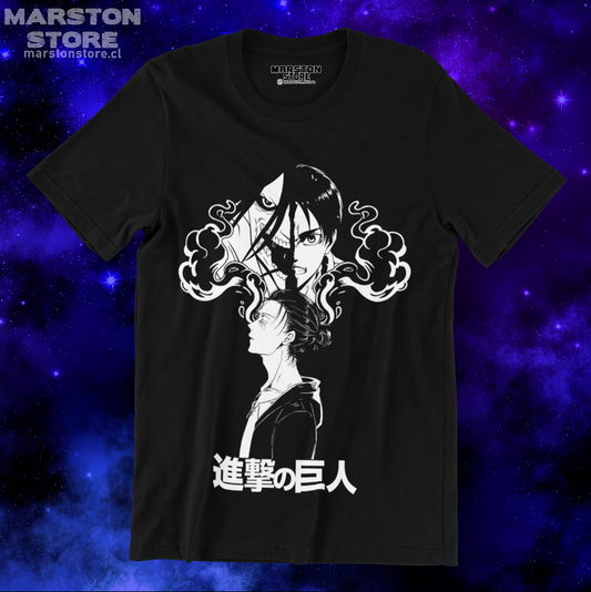 Polera negra Shingeki no Kyojin con diseño de Eren Jaeger