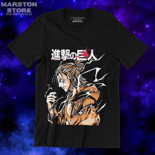 Polera negra Shingeki no Kyojin con diseño de Eren Jaeger