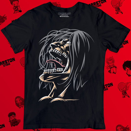 Polera negra Shingeki no Kyojin con diseño de Eren Jaeger
