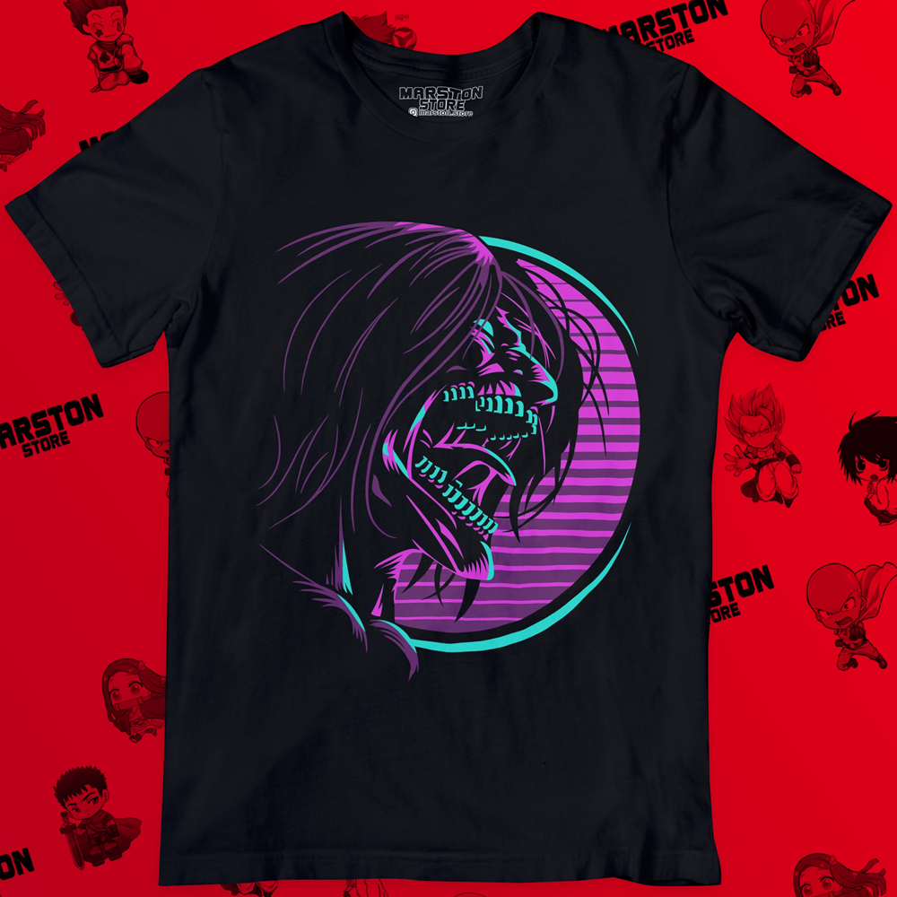 Polera negra Shingeki no Kyojin con diseño de Eren Jaeger